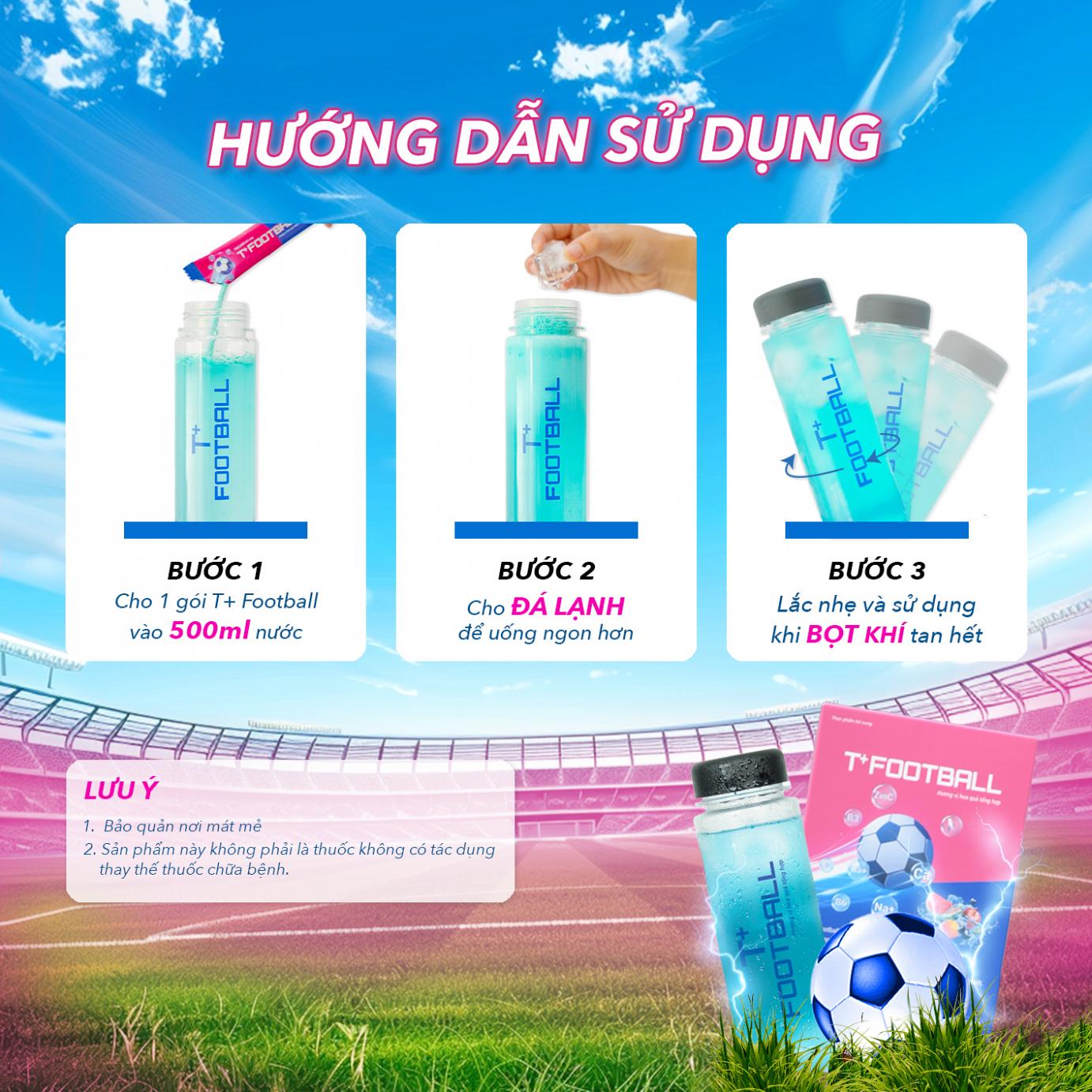 T+Football Hộp 12 Gói - Thực phẩm cho người chơi bóng đá bổ sung năng lượng bù nước bù khoáng bù điện giải tăng sức đề kháng bồi bổ cơ thể